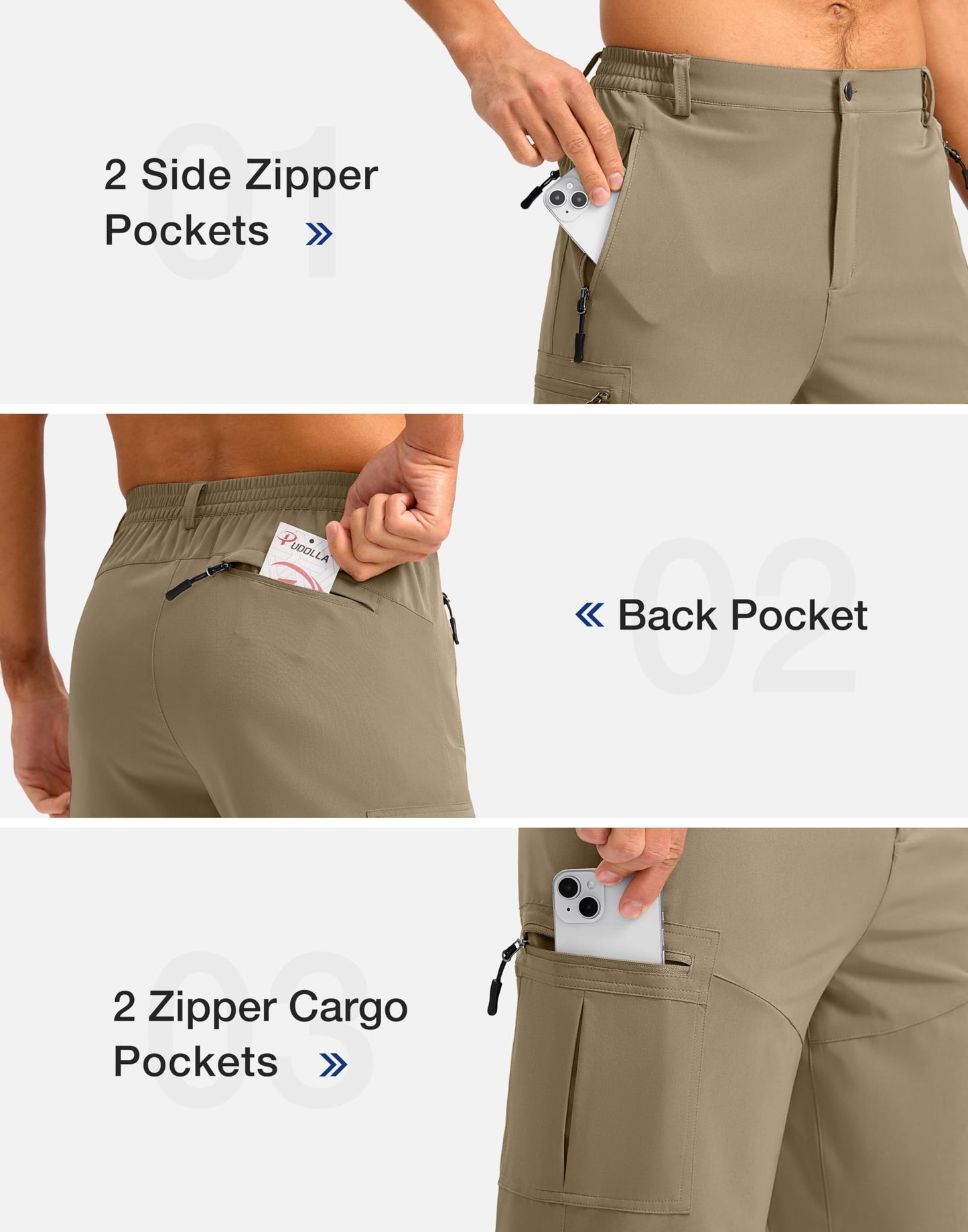 Pudolla Men's Hiking Shorts 11" Lightweight Cargo Work Shorts for Men Summer Travel Golf Casual Outdoor with 5 Pockets(Dusty Khaki X-Large)