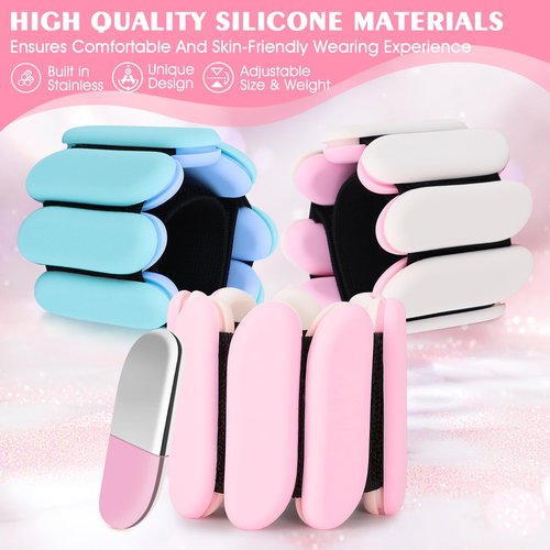 Wrist Weights Set of 2(1Lbs Each), Wearable Ankle Weights, Arm and Leg Weights for Women Men, Adjustable Bangles for Walking, Yoga, Swimming and Gym (Pink)