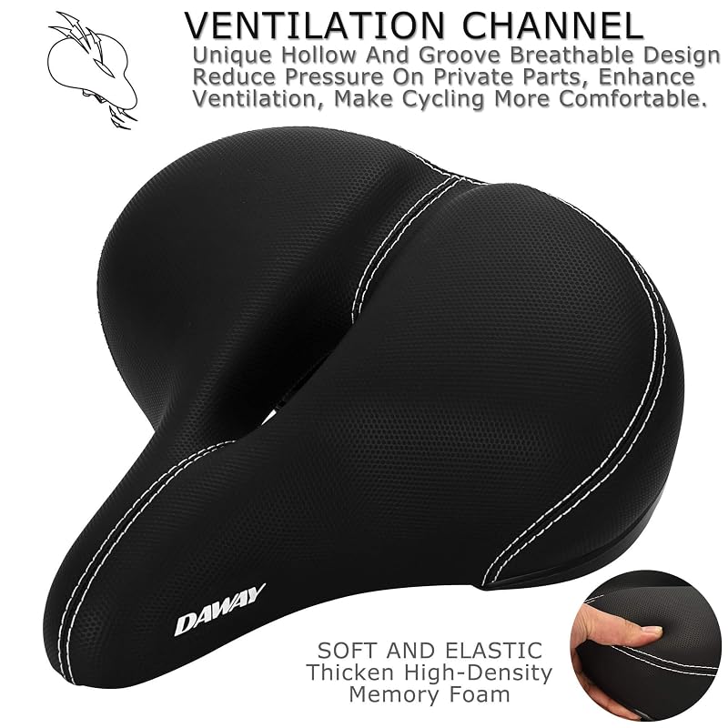 DAWAY C30 Comfortable Oversized Bike Seat - Extra Wide Sattle with Memory Foam Cushion, Steel Springs, for Peloton & All Bikes - Outdoor (Variation: Outdoor Steel Springs)