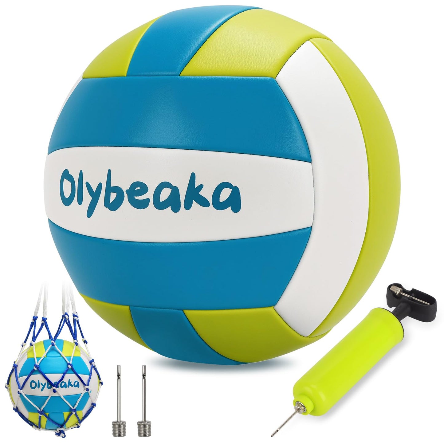 Olybeaka Official Size 5 PU Volleyball with Soft Touch for Indoor Outdoor, Waterproof & Durable Volleyball for Beach Park Games Gym Practice with Pump and Heavy Duty Mesh Bag