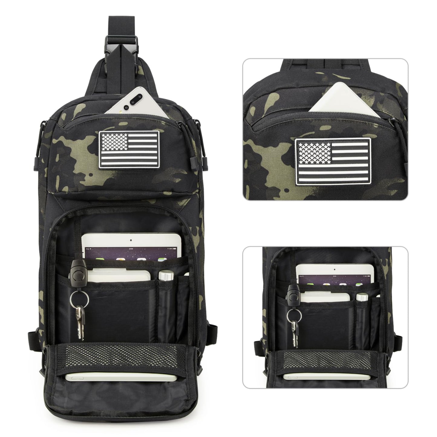 G4Free 10L Tactical EDC Sling Bag Backpack Military Molle Chest Shoulder Assault Pack for Concealed Carry(Black Cp)