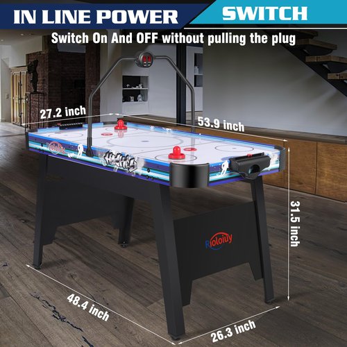 58" Air Hockey Table, Arcade Style with Powerful 700mA Motor, Accurate Digital LED Scoreboard on Overhead Gantry, Includes 2 Pucks and 2 Pushers