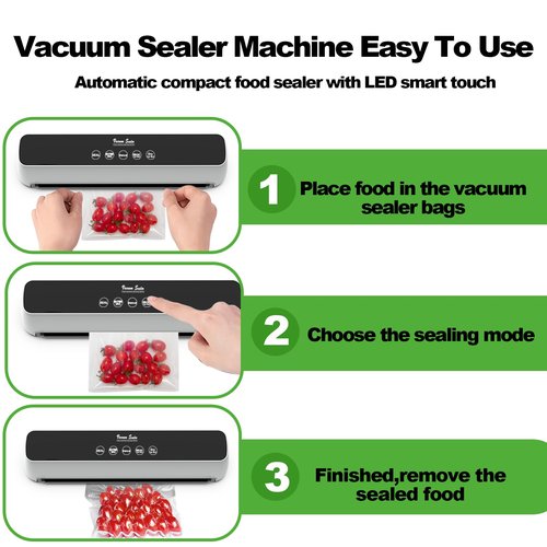 Vacuum Sealer Machine, 5-IN-1 Vacuum Sealer for Food, Powerful Fully Automatic Food Saver with Dry/Moist Mode & LED Smart Touch, Updated Vac & Seal System with 15 Vacuum Seal Bags, 1 Hose