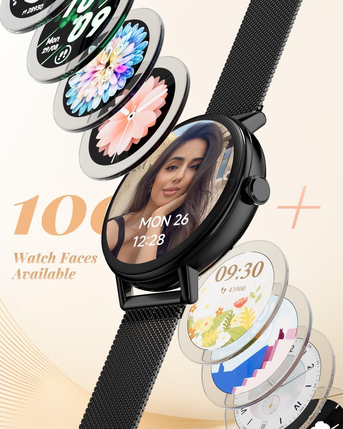 TOOBUR Smart Watch for Men Women with Two Bands, 40mm HD Smartwatch, Compatible with Android & iOS, Answer/Make Calls, Fitness Watch with Step/Sleep/HR Tracker, IP68, Stylish Gift, Black