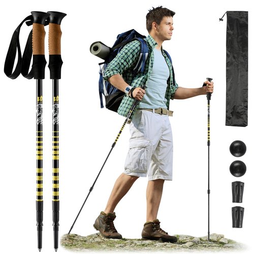 HXE Carbon Fiber Trekking Poles, Lightweight Adjustable Hiking Poles with Cork Grips, Pair of 2 Walking Sticks Balance Support for Women and Men