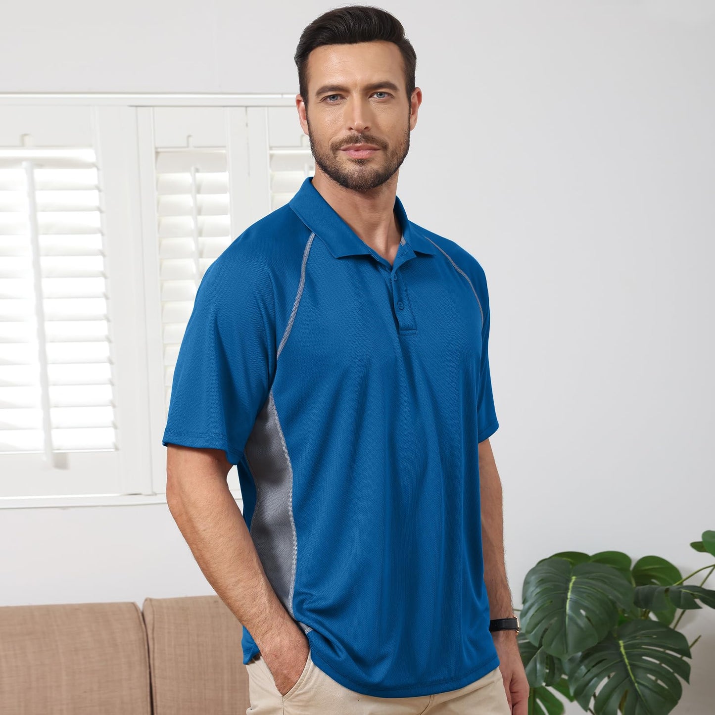 Men's Golf Polo Shirts Short Sleeve Dry Fit Moisture Wicking Performance T Shirts Athletic Casual Golf Collared Shirt Blue L