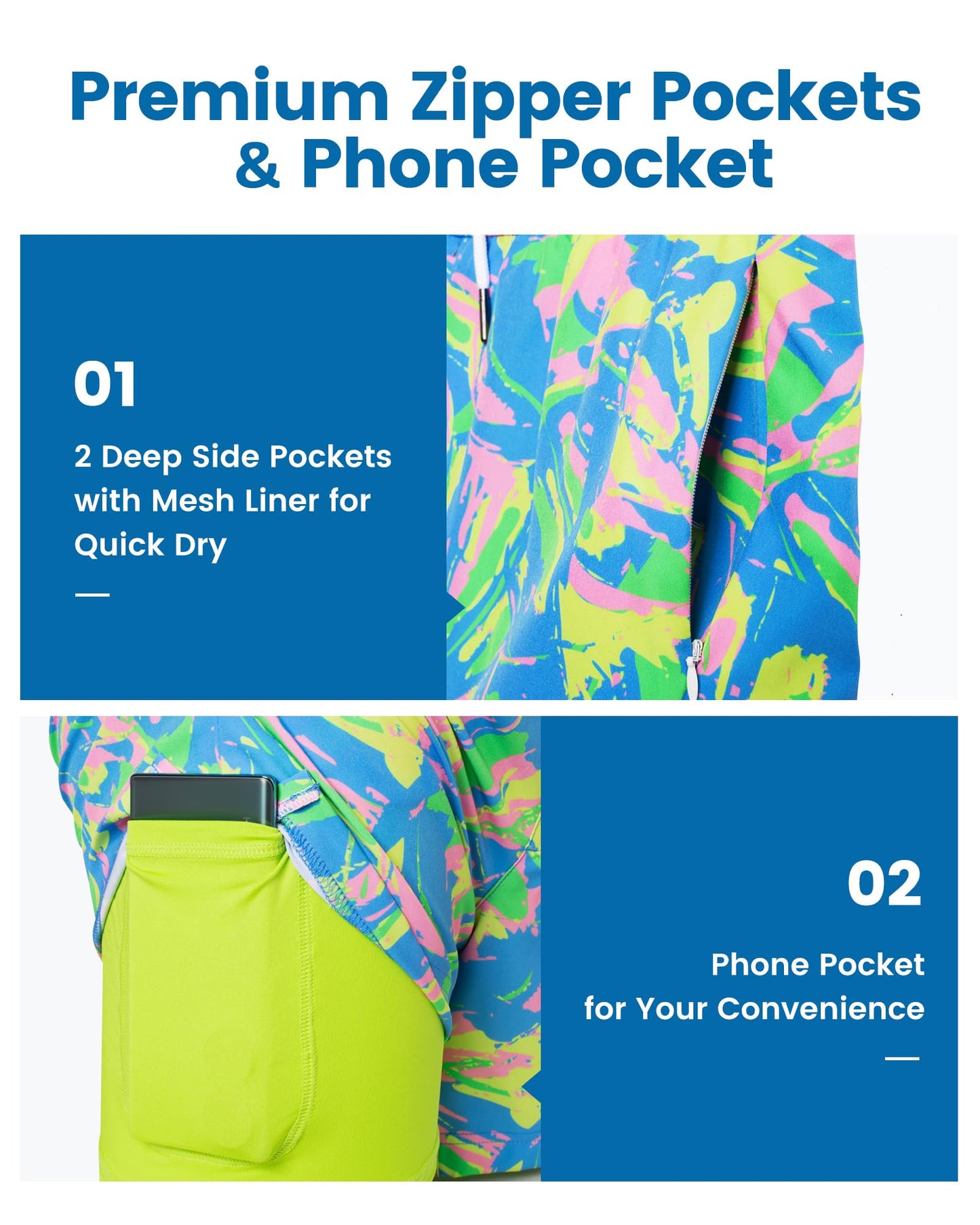 maamgic Mens Swim Trunks with Compression Liner 5 Inch, Quick Dry Bathing Suit with Zipper Pockets, Stretch No-Chafing Swim Shorts, Blue-Color Painting XX-Large
