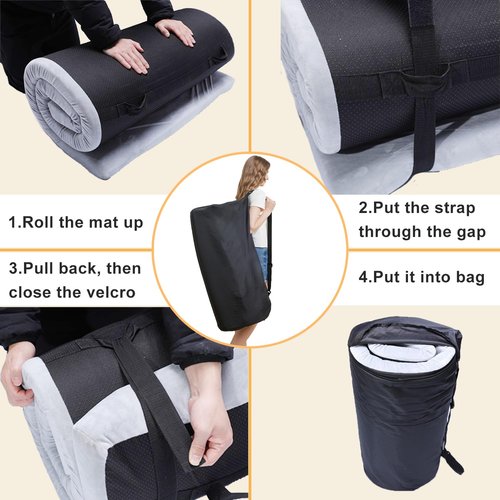 TokSay Memory Foam Camping Mattress - Portable Roll Up Sleeping Pad for Car, Tent, Cot & Floor - Waterproof, Comfortable & Compact with Travel Bag (Cot: 72X24)