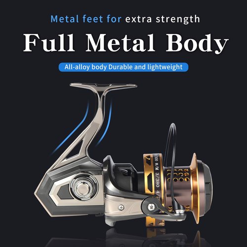 Big Game Surf Spinning Fishing Reel 8000/12000,20KG Drag Power Backlash-Free Bearings,Metal Reel Seat,Zinc Alloy Gear for Saltwater Inshore and Offshore Fishing (HT-surfBG-12000)