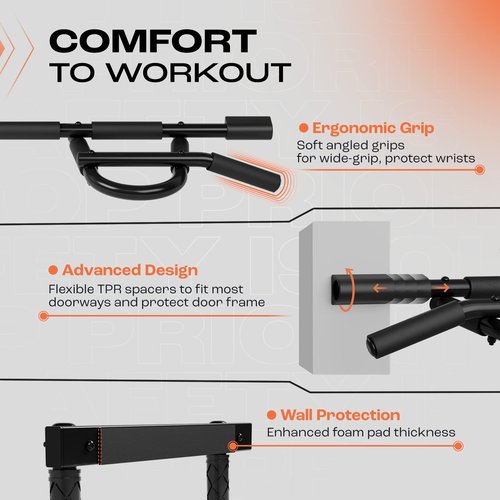 Yes4All Heavy Duty Pull Up Bar for Doorway, Solid Main Construction, Multi-Grip Doorway Bar for Home Gym Workout, No Screws, Portable