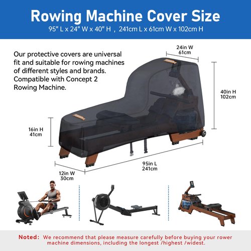 Rowing Machine Cover - 420D Heavy Duty Outdoor Protective Cover for Concept 2 Fitness Equipment With Waterproof Strip, Windproof Buckle, 2 Handles - Accessories Fit for Concept 2 Rower