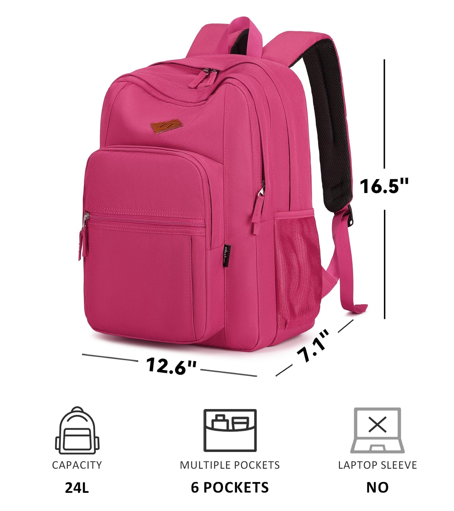 abshoo Girls Solid Color Backpack For College Women Water Resistant School Bag (Rose Red)
