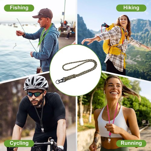 YELARXI Paracord Lanyard, 550 Keychain Lanyard Heavy Duty Necklace Keychains Braided Wrist Strap for Men Women Outdoor Activity Survival Keys Whistle Rope ID Badges (Camouflage Green)