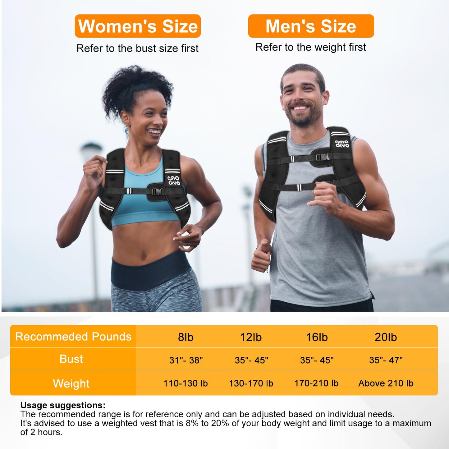 AMA DIVO 8LB Fixed Weight Vest for Seniors & Beginners,Reflective Weighted Vest, Daily Walking, Cardio Exercise, Indoor Workout, Adjustable Buckles with Detachable Bag, Reliable Gear
