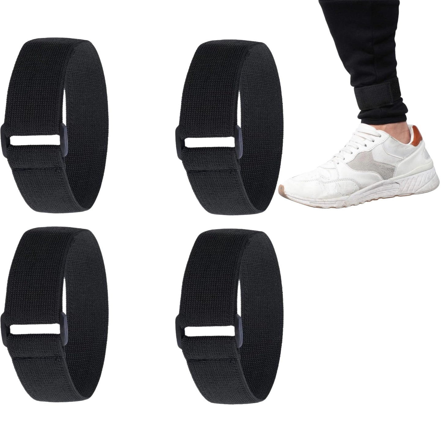 HywkingGrt 4 Pcs Black Elastic Ankle Straps Cycling Pant Leg Straps Adjustable Safety Band Boot Blousers for Climbing Fishing Outdoor Sport