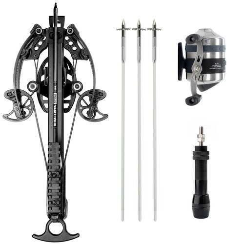 BALLISTA BAT Compound Crossbow Bowfishing Bundle with 3 Bowfishing Arrows, BL25 Spincast Reel for Casting Rod, Slingshot Fishing, and Reel Mount Seat