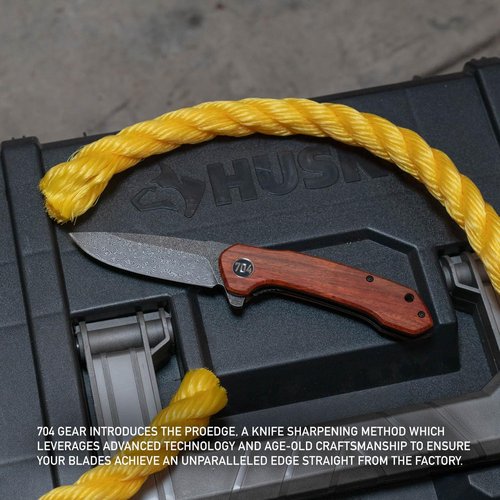 704 Gear Midnight Scout EDC Folding Pocket Knife with Damascus Steel Blade | Full Sized 3.35" Drop Point | Blood Sandalwood
