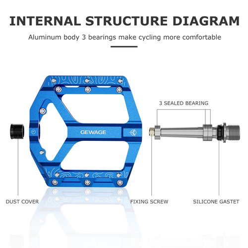 Road/Mountain Bike Pedals -Non-Slip Bicycle Flat Pedal Aluminum 9/16" - 3 Sealed Bearing Lightweight Platform Pedals for Road Mountain BMX MTB Bike (Blue)