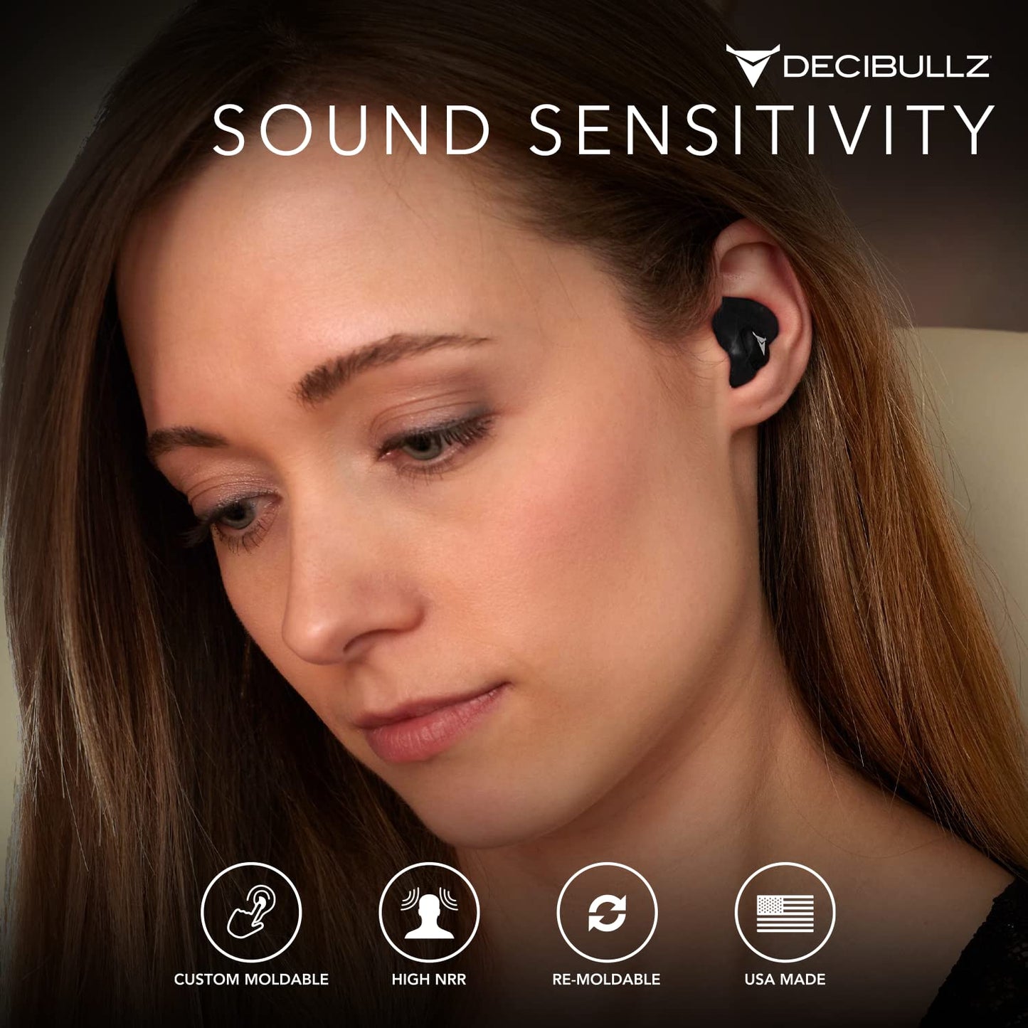 Decibullz 25-Decibel Noise-Reduction Earplugs for Hearing Protection, Custom-Molded Reusable Earplugs for Noise Sensitivity & Flights, White