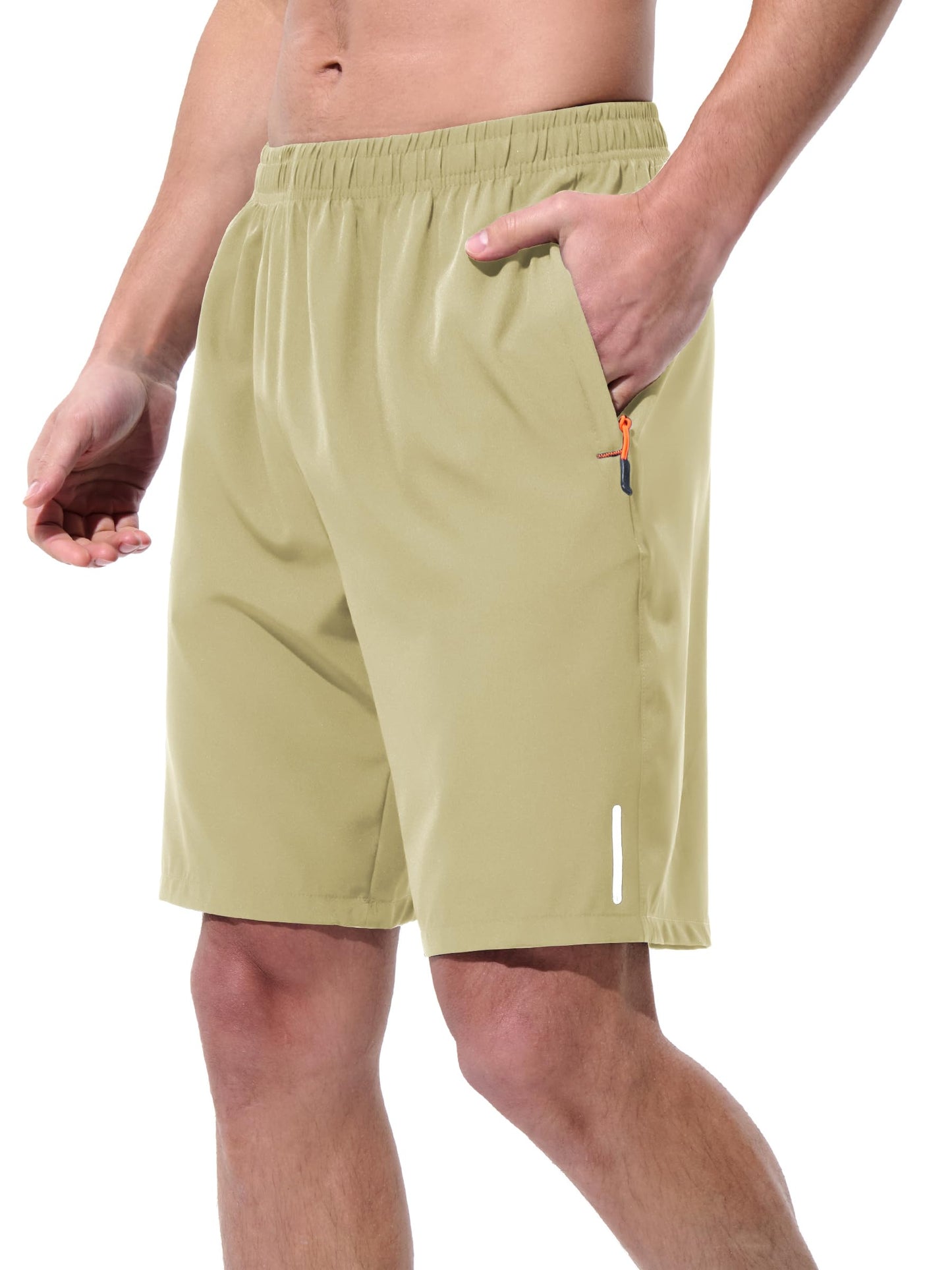 UIQUR Mens Athletic Shorts Running Shorts Quick Dry Workout Shorts 9" Lightweight Gym Basketball Shorts Zipper Pockets Khaki M