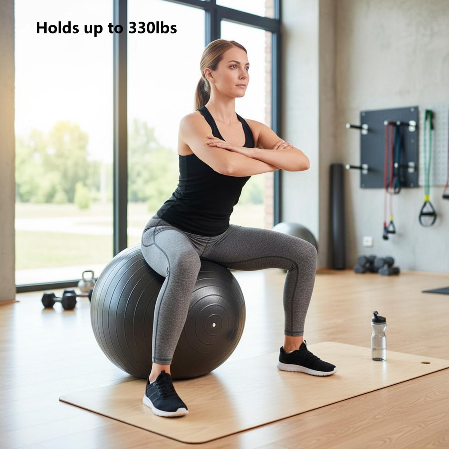 UMEUKEJI Anti-Burst Yoga Ball with Quick Pump, Non-Slip Stability Ball for Exercise, Home Office, 65cm(26in) Black