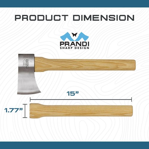 Replacement Axe Handle for Prandi Yankee Hatchet – 15 Inch Curved Ash Wood Handle with Wedge and Ring – Fits Small Hatchets, Axes, Gardening, Camping, Splitting, Tool Repair Tasks