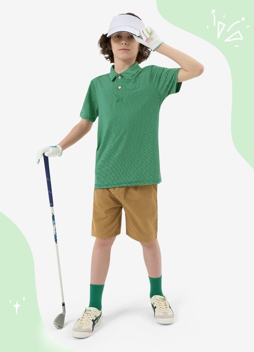 Willit Boys' Polo Shirt Striped Youth Kids Golf Shirts Quick Dry Athletic School Golf Polos Short Sleeve Green Stripe M