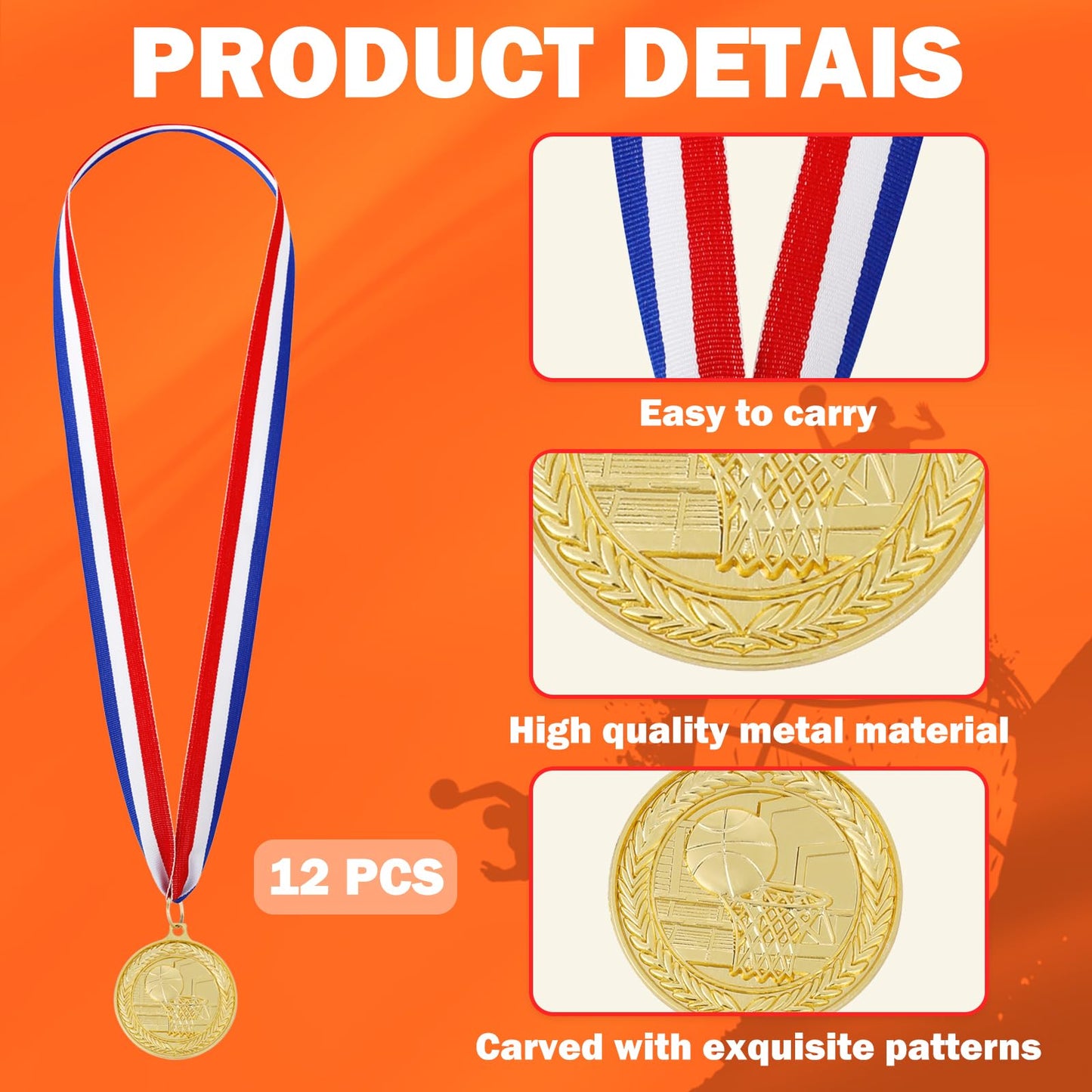Meecuppa 12 Pack Gold Award Medals 2inch Metal Sports Medals Team Participation for Adults Basketball Tournaments, Party Favors and Ceremonies