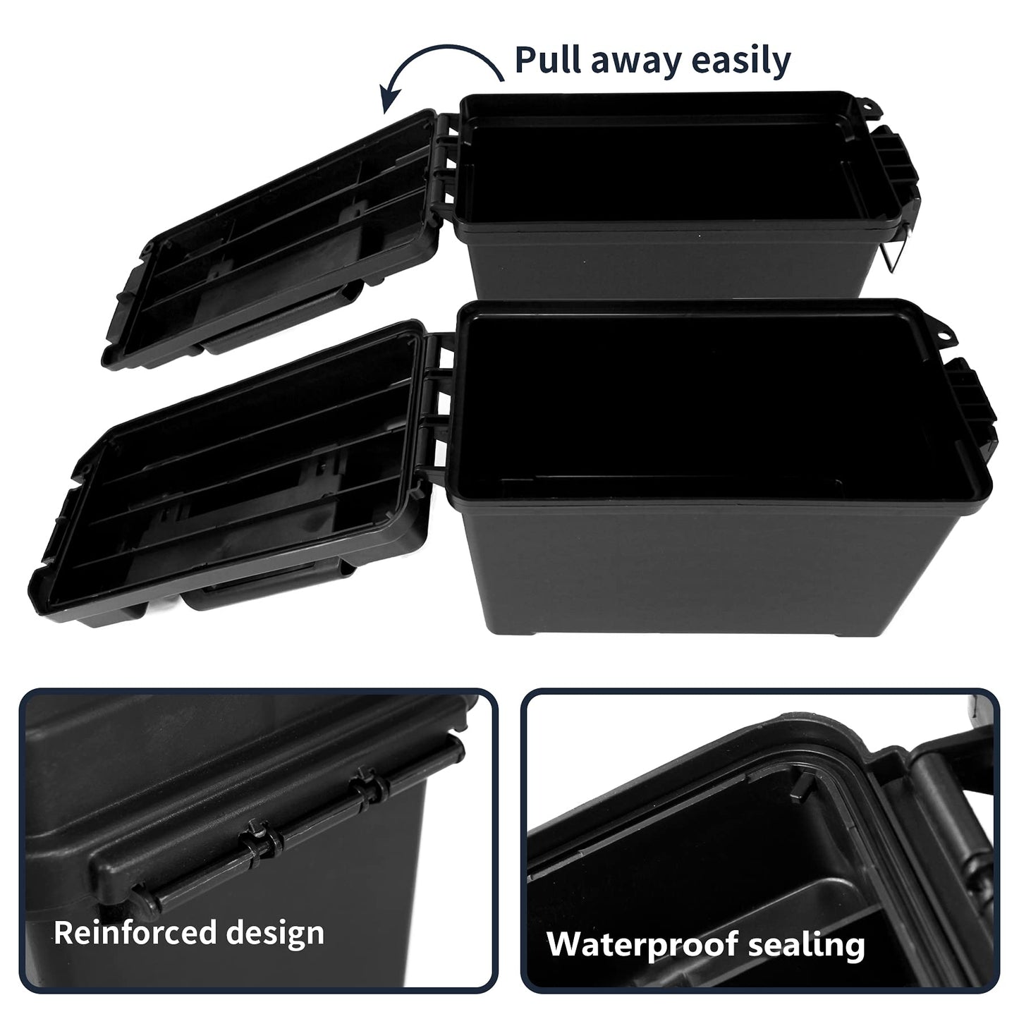 GUGULUZA Plastic Ammo Cans, 2-Pack 30 50 Cal Field Cases Storage Box Black