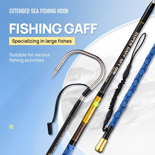TRHUNTER Carbon Fiber Fishing Gaff Saltwater Fish Gaff with S316 Stainless Steel Fishing Hook (Blue Gaff - 4'8'' - 4'' Hook)