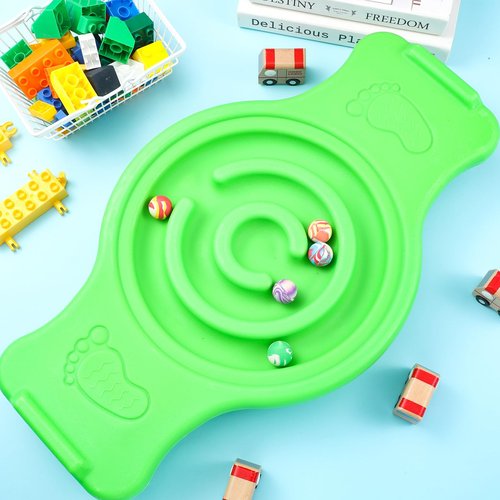 Seenelling Maze Balance Board for Kids Plastic Wobble Rocker Balance Board with Mini Balls Load 220lb Balance Game with Handles for Toddler Balancing Exercise Equipment Game, 24.5 x 11.8 Inch (Green)