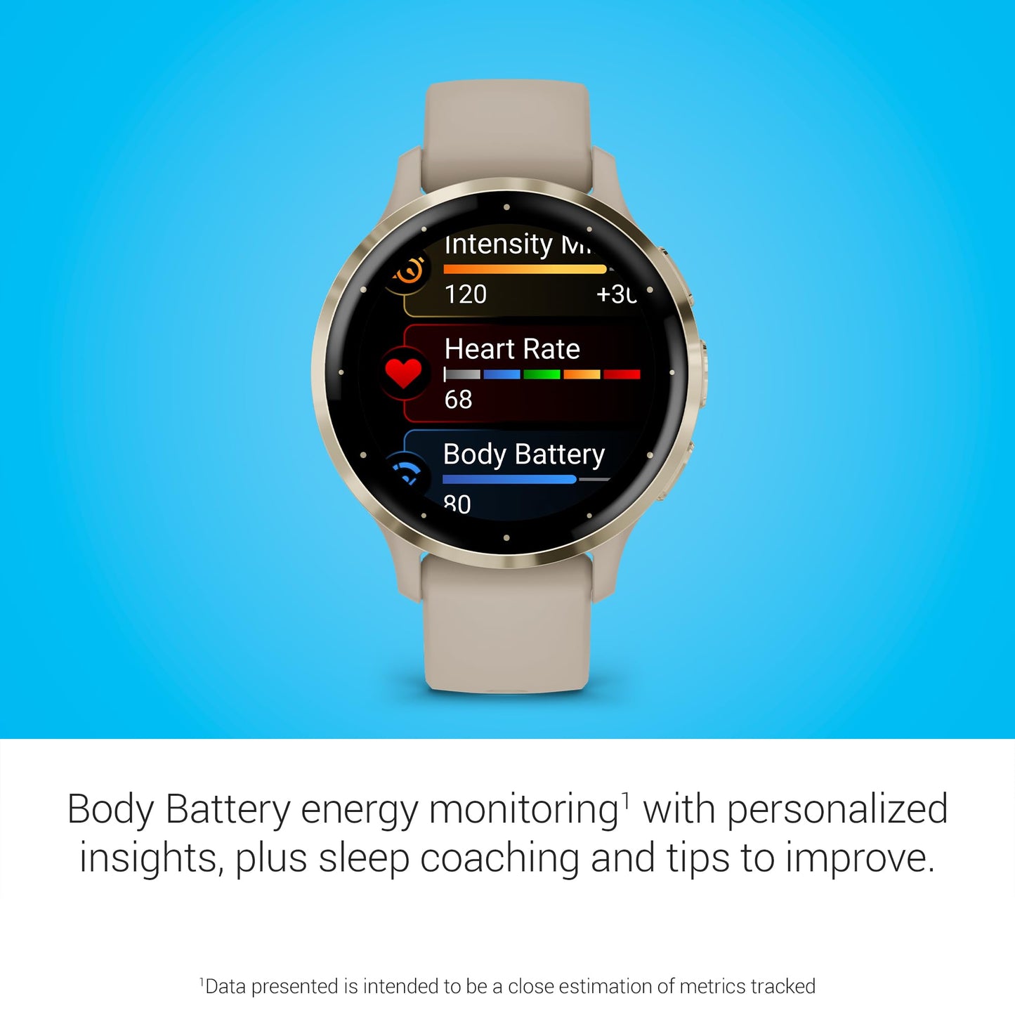 Garmin Venu 3S Running GPS Smartwatch with AMOLED Display, Advanced Health, Fitness Features, Up to 14 Day Battery Life with Signature Power Bundle | Soft Gold with French Gray Silicone Band