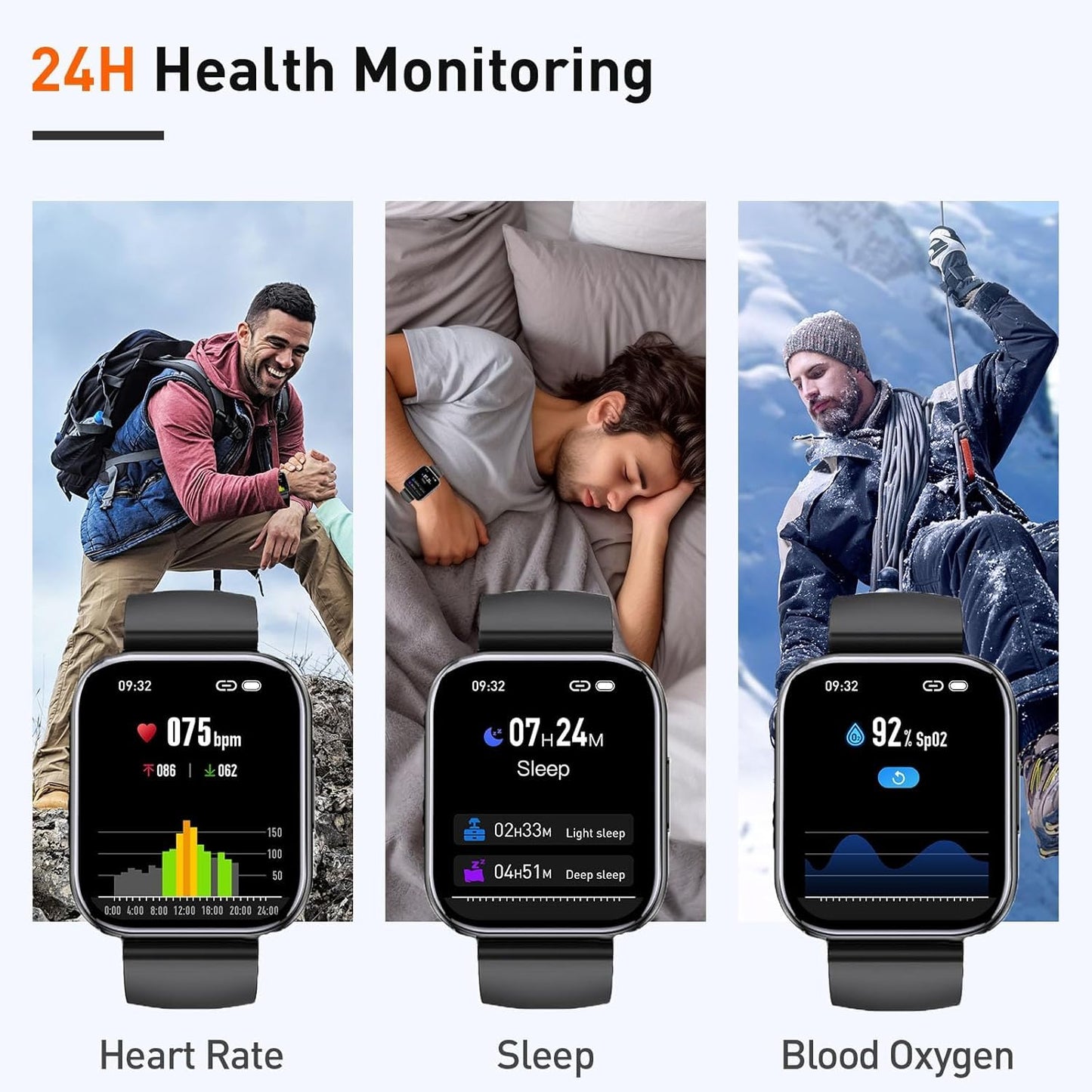 2025 Smart Watch for Men Women, 1.95" HD Touchscreen Fitness Tracker with Bluetooth Calling, Fitness Watch with 110+ Sports Modes/Heart Rate/Sleep Monitor, IP68 Waterproof Smartwatch for Android iOS