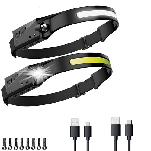 LunoMart Rechargeable LED Headlamps (2-Pack) ??Water-Resistant with USB-C Charging, 230° Wide-Beam, and Motion Sensor ??Perfect for Outdoor Camping, Hiking, Running, Fishing, and Work Use