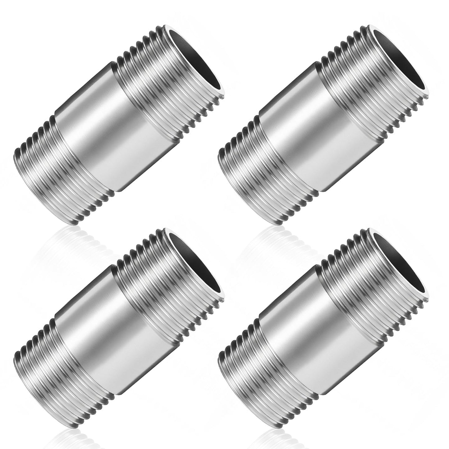 Otoolling 4 Pcs 304 Stainless Steel Pipe Fittings 3/4" NPT x 3/4" NPT Male Threaded 2" Length Nipple Cast Pipe Fittings for Oil Air Fuel