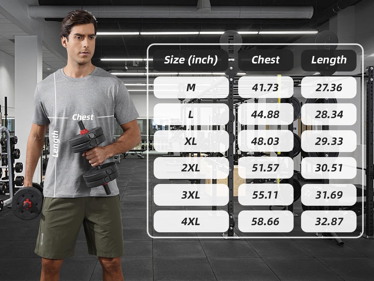 Mens Shirts 5 Pack Lightweight Dry Fit Workout Running Gym Training Athletic Crew Neck Short Sleeve Tees Black/Darkgrey/White/Light Blue/ArmyGreen L