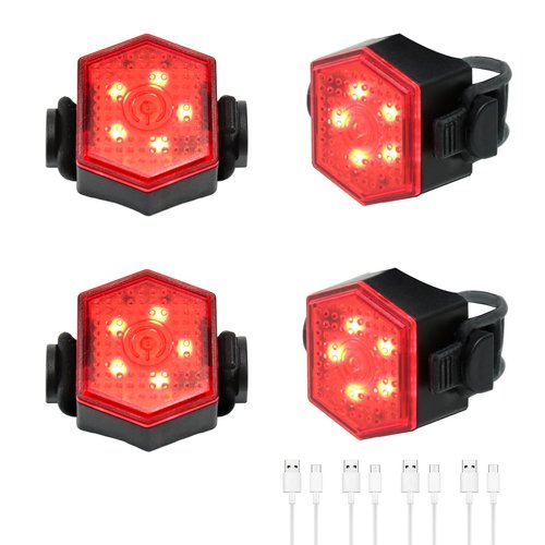 4 Pack Bike Tail Light Bicycle Rear Light USB-C Rechargeable LED Cycling Safety Flashlight with 4 Light Mode for Road Mountain Night Riding & Adults Men Women, Reflectors Accessories