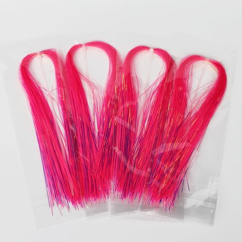 Tigofly 4 Packs/lot 1/32" 0.7mm Width UV Pink Chartreuse Luminous Glow in The Dark Flashabou Tinsel Pike Bass Streamers Fly Tying Materials (Pink)