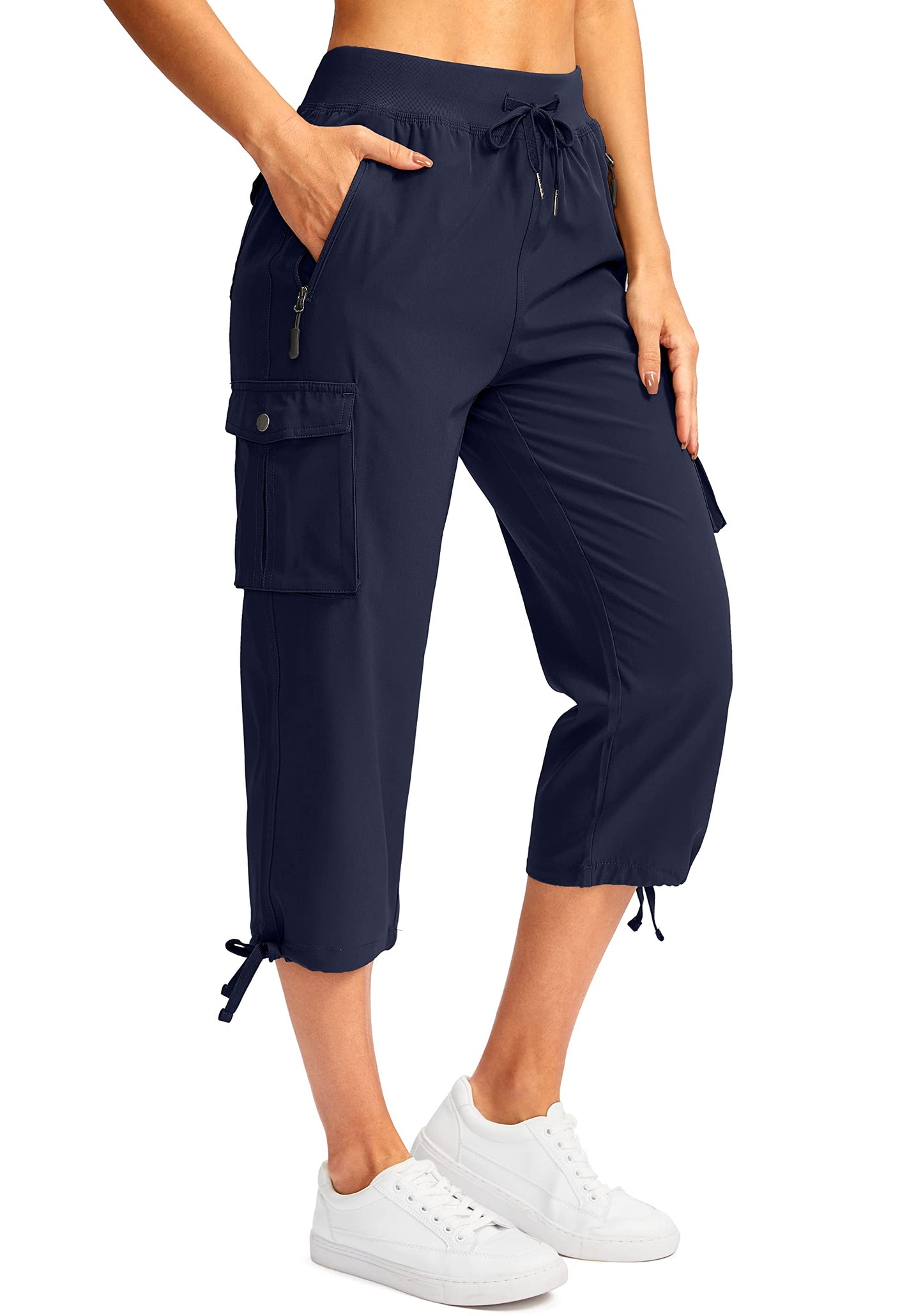 Soothfeel Women's Cargo Capris Pants with 6 Pockets Lightweight Quick Dry Travel Hiking Summer Pants for Women Casual (Navy, XS)