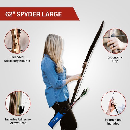 Spyder Takedown Recurve Bow - Hunting & Target Bow - Fast, Accurate, Versatile - Handcrafted Riser - Fiber Glass Maple Limbs - 62" Right Hand, 45lb with Stringer Tool