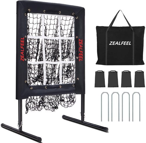 ZEALFEEL Baseball Pitching Net, 9 Hole Pitching Net with Strike Zone, 5 Height Adjustable Throwing Trainer, Heavy Duty Baseball Softball Net with Carry Bag for Solo Practice