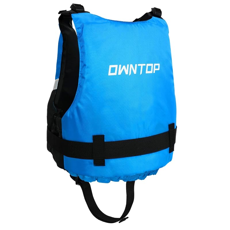 Owntop Kids Swim Vest - Ultra Thin Lightweight PFD with Crotch & Adjustable Waist, High-Visibility Blue (75-125 lbs) - Training, Kayak, Boating
