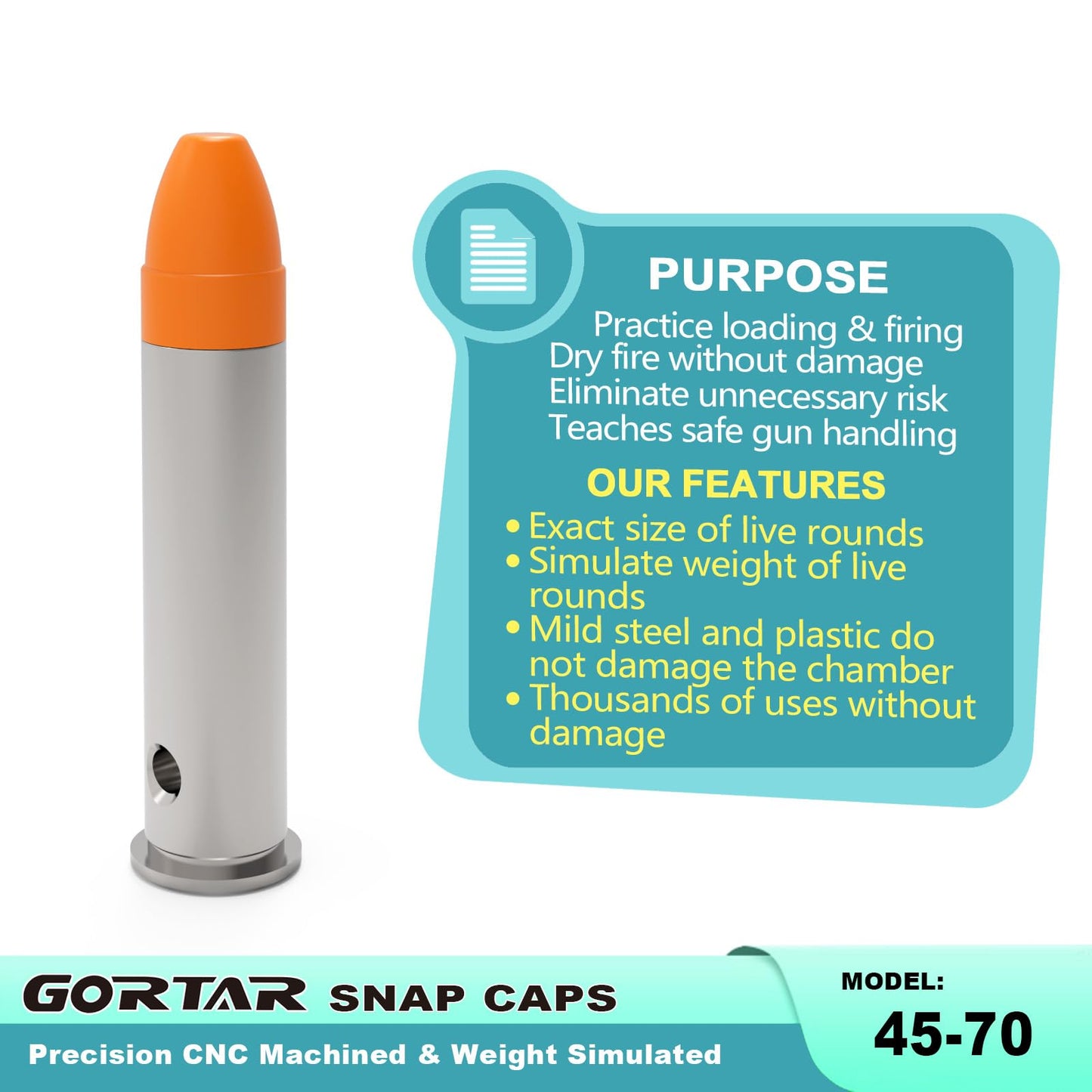 GORTAR 45-70 Govt Snap Caps Training Dummy Rounds Practice Safe Loading Firing Close to Real Weight, – 6 Pcs