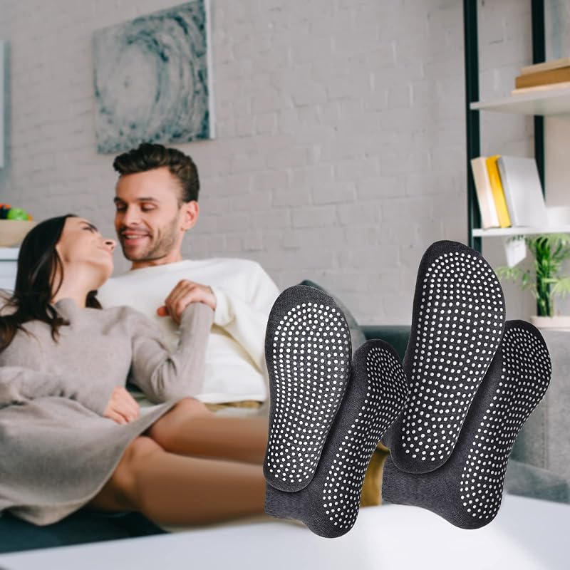 Geyoga 5 Pairs Non Slip Socks for Men Women – Dark Gray Grip Socks