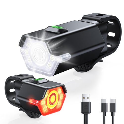 Zewdov 3+6 Modes Bike Lights for Night Riding with Side Light, Rechargeable & IP65 Waterproof Bicycle Light, Bike Headlight and Tail Light Set for Road Mountain Cycling