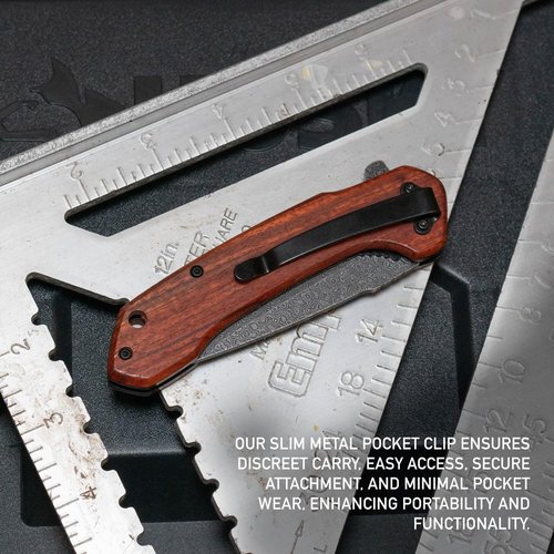 704 Gear Midnight Scout EDC Folding Pocket Knife with Damascus Steel Blade | Full Sized 3.35" Drop Point | Blood Sandalwood