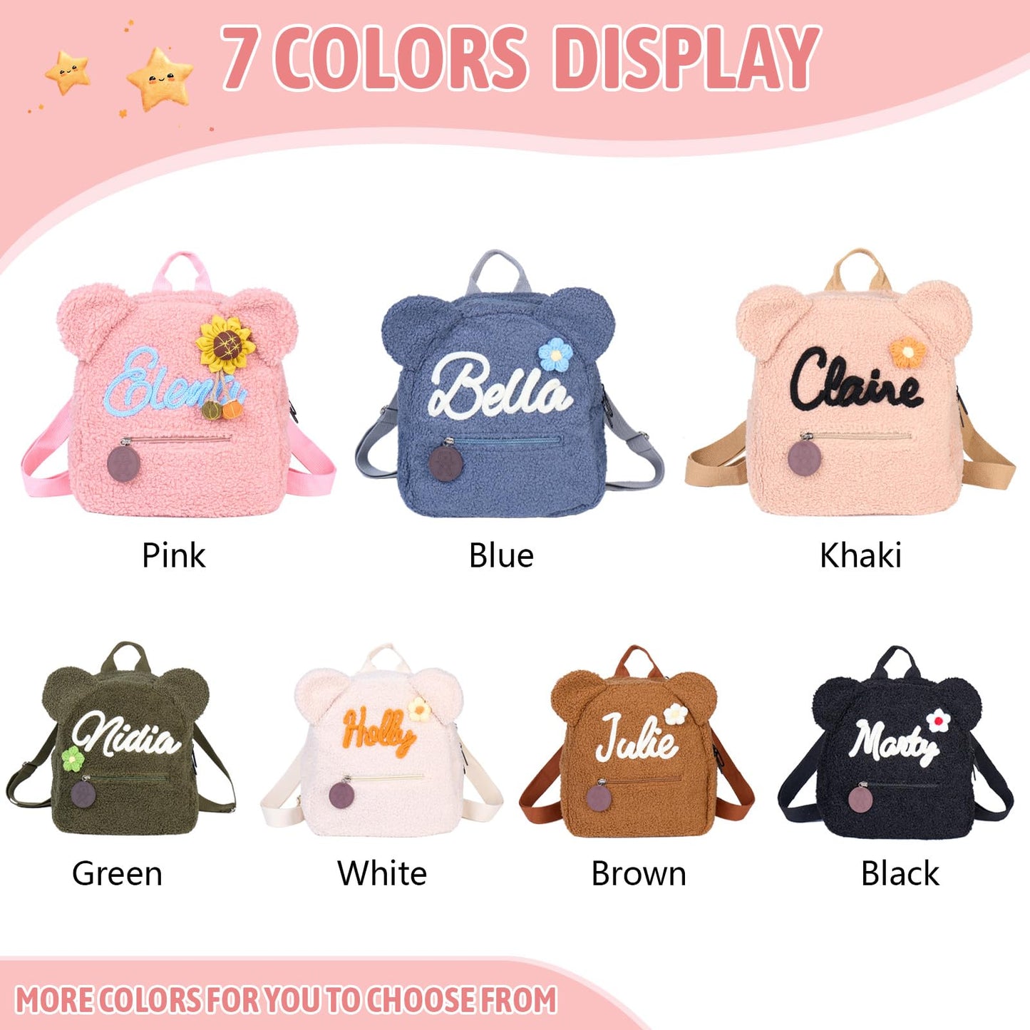 Personalized Embroidered Plush Bear Backpacks with Name, Customed Cartoon Day Care Bags for Boys Girls, Cute Fuzzy Large Capacity Bears Purse Bag for Toddler, Gifts for Couples Easter Birthday