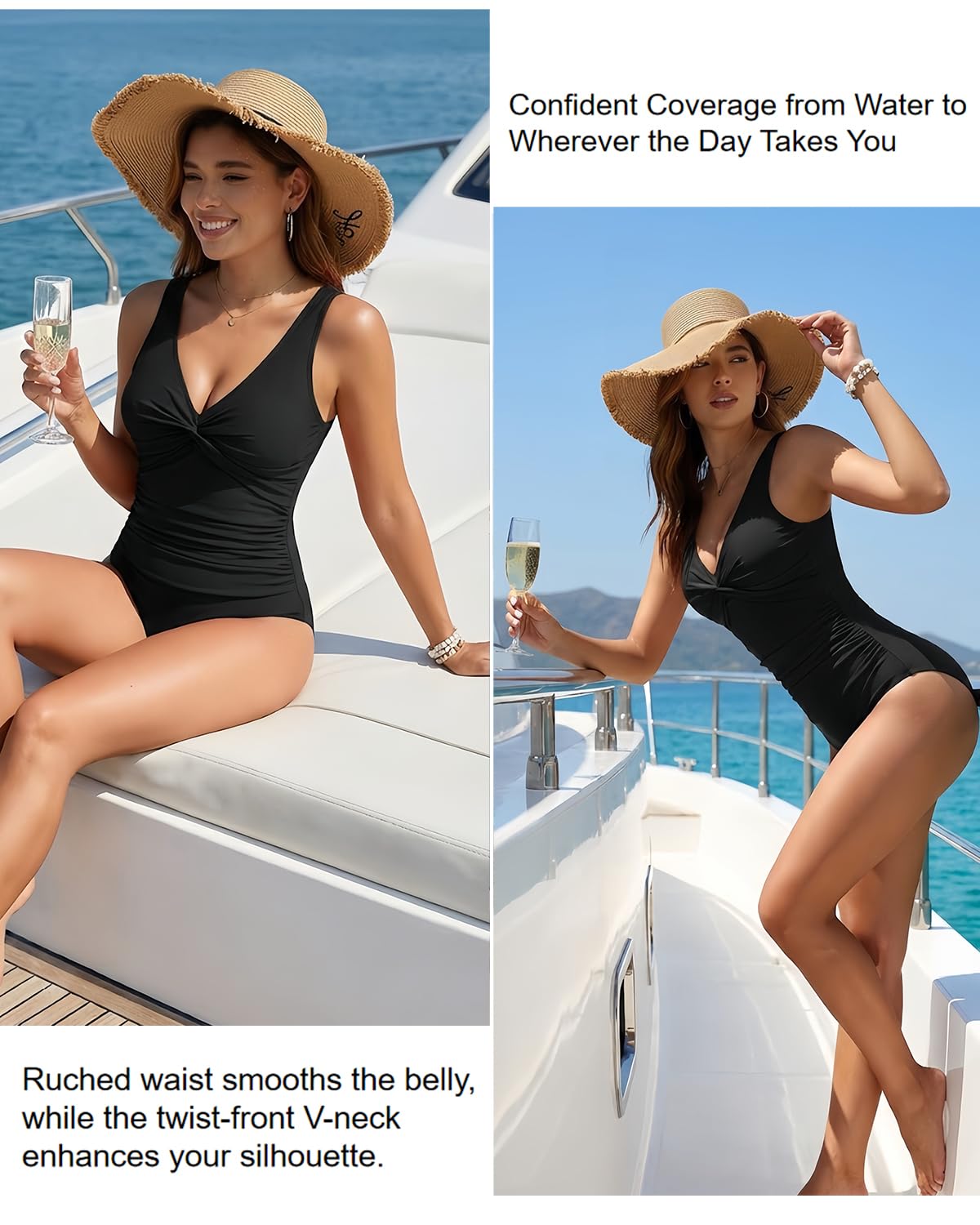 Holipick Black Women Tummy Control One Piece Swimsuit - Push Up Bathing Suit Full Coverage Slimming Swimwear XXL