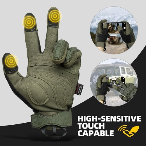 ZUNE LOTOO Tactical Gloves for Men, Touchscreen Motorcycle Gloves with Finger Impact Protection, Green Palm Padded Safety Work Gloves for Paintball Airsoft Range Tac Female Women(Medium)