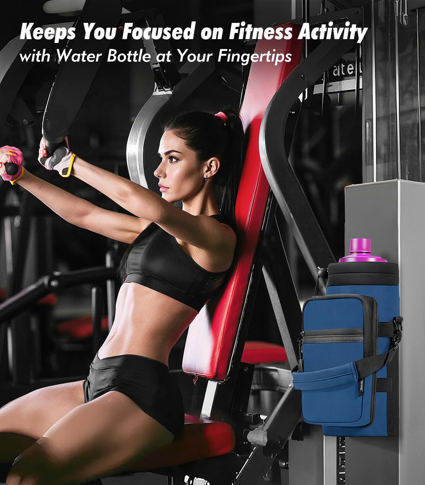 Nuovoware Magnetic Gym Bag, 40oz, Water Bottle Carrier Holder, Indigo